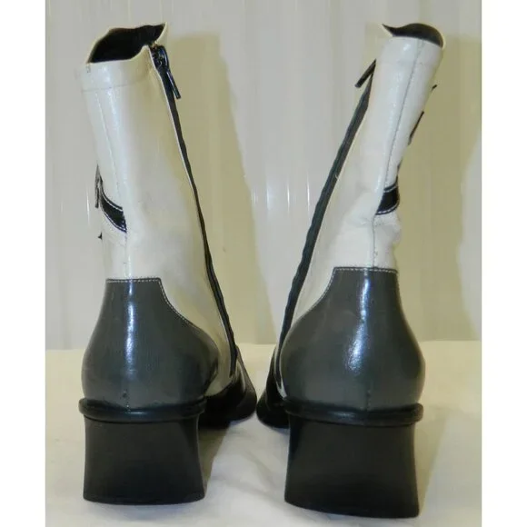 Vtg Goffredo Fantini Boots Sz 7 Black White Leather Ankle Boots Floral Appliqué - Picture 4 of 16